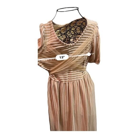 Cottagecore Coastal Neutral Feminine striped wrap puffed sleeves Maxi dress L - Picture 15 of 16